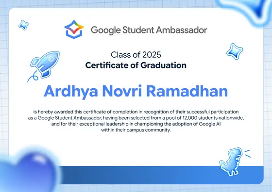 Google Student Ambassador — Class of 2025 certificate of graduation