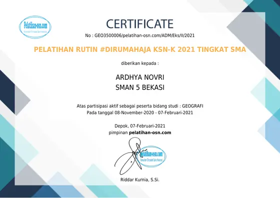 KSN-K Geography preparation training certificate