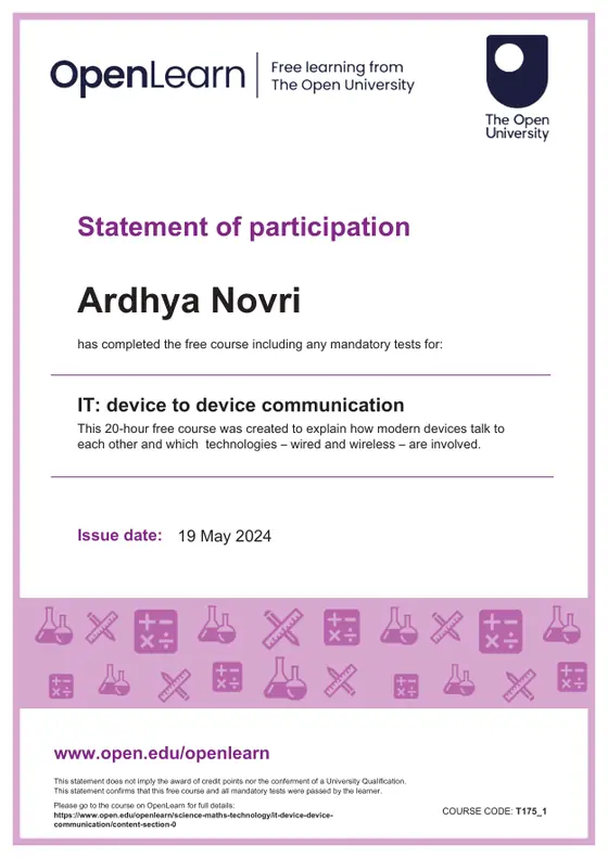 OpenLearn — IT: Device to Device Communication statement of participation