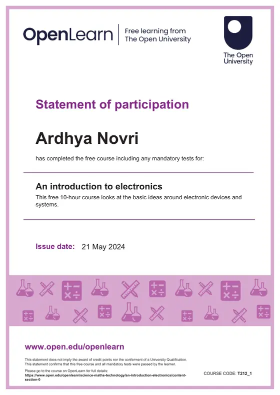 OpenLearn — Introduction to Electronics statement of participation