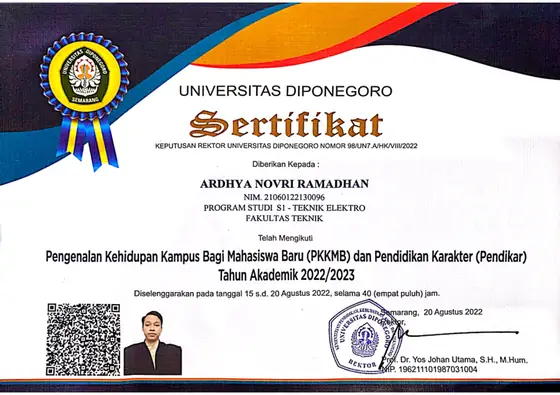 UNDIP — PKKMB and Pendikar 2022 participation certificate