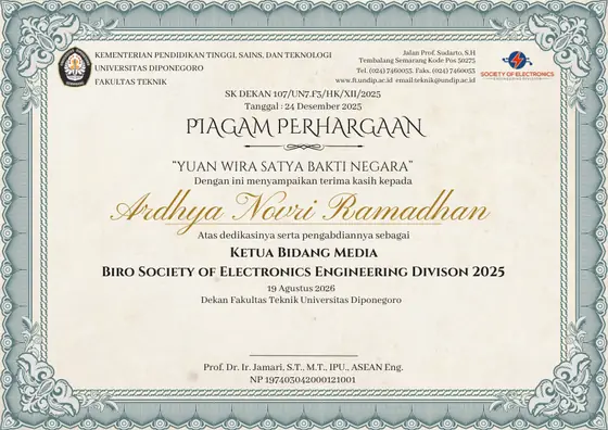 SEED UNDIP — certificate of appreciation, Head of Media Division 2025